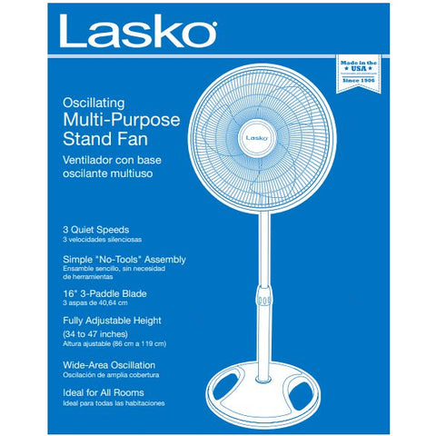 Wholesale-Lasko 2520 16" Oscillating Stand Fan White-Fans-Las-2520-Electro Vision Inc