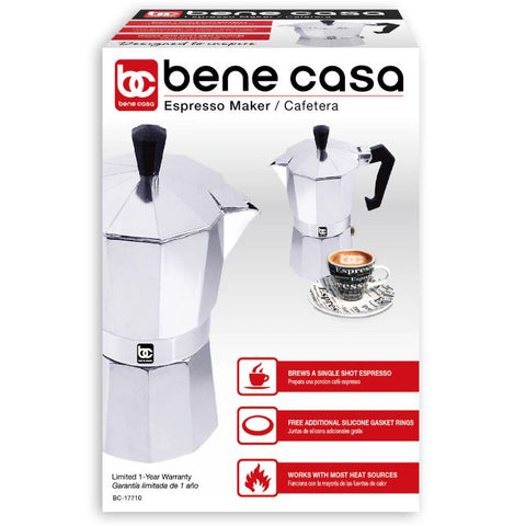 Wholesale-Bene Casa 17710 - 1 Cup Aluminum Espresso Maker-BC-17710-Electro Vision Inc