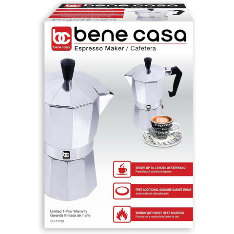 Wholesale-Bene Casa 17720 - 3 Cup Aluminum Espresso Maker-BC-17720-Electro Vision Inc