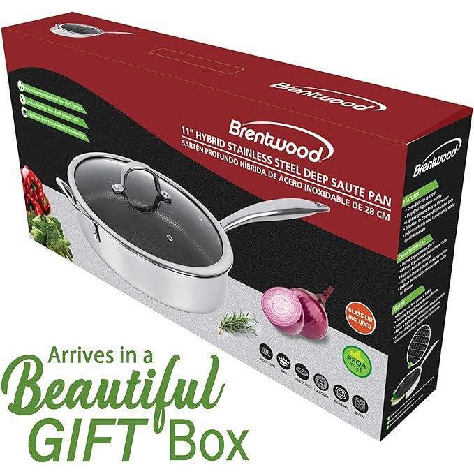 Brentwood BDSH28L 11" Hybrid Nonstick Stainless Steel Deep Pan