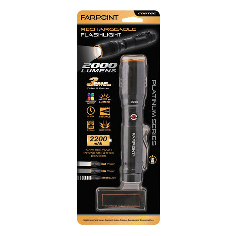 Wholesale-Farpoint 2000 Lumen Rechargeable Flashlight Platinum Series-Flashlight-Far-FLFR20006-Electro Vision Inc