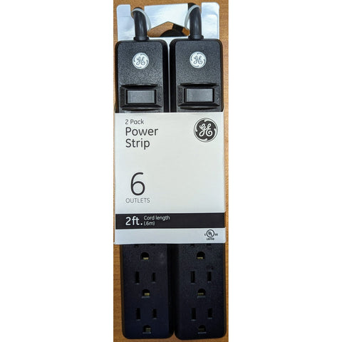 Wholesale-GE 44180 6 Outlet Power Strip 2' Black - 2 Pack-Power Outlets & Sockets-GE-44180-Electro Vision Inc