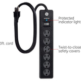 Wholesale-GE 6 Outlet Surge Protector 800J 3Ft Black-Surge Protector-GE-47224-Electro Vision Inc