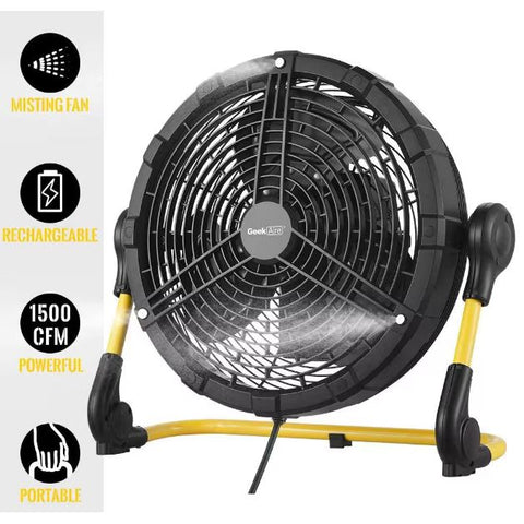 Wholesale-Geek Aire CF100M 12" Rechargeable Outdoor Fan with Misting and Removable Power Battery Bank-Fans-Gee-CF100M-Electro Vision Inc