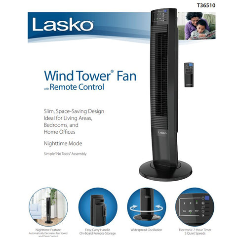 Wholesale-LASKO T36510 36" TOWER FAN /REMOTE-Fans-LAS-T36510-Electro Vision Inc