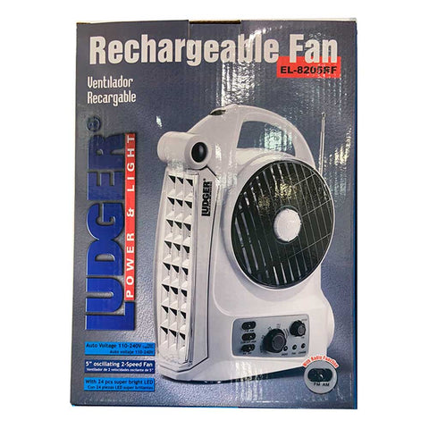 Wholesale-Ludger EL8205RF 5" Multifunctional Rechargeable Fan with Built in Radio-Fans-Lud-EL8205RF-Electro Vision Inc