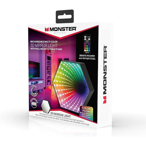 Wholesale-Monster MLB71058RGB - Sound Reactive Multi-color 3D Mirror Light w/ Wall Mount & Table Stand-LED Mirror-Mon-MLB71058RGB-Electro Vision Inc
