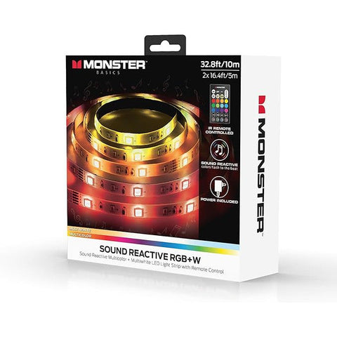 Wholesale-Monster MLB72049RGB - Sound Reactive RGB+W LED Light Strip w/ IR Remote, 12V Power Adapter, 32.8ft/10m-LED Light-Mon-MLB72049RGB-Electro Vision Inc