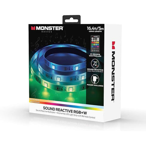 Wholesale-Monster Sound MLB72048RGB Reactive Multi-color LED Light Strip w/ IR Remote, 12V Power Adapter, 16.4ft/5m-LED Light-Mon-MLB72048RGB-Electro Vision Inc