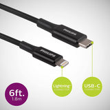 Wholesale-Philips DLC4206BL/379 USB-C to Lightning Cable, 6ft, Premium, Black-USB Cable-Phi-DLC4206BL/379-Electro Vision Inc