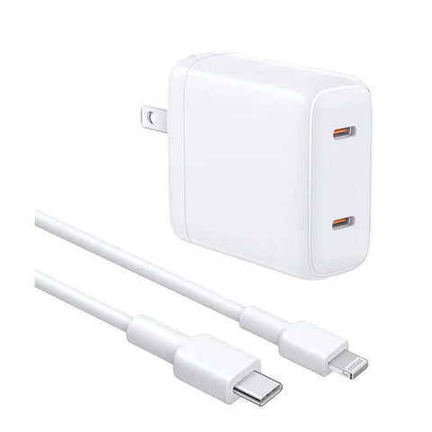 Wholesale-WeMiss 40W PD Dual USB-C Wall Charger - White with Cable-Charger-Wem-CHA1-White-Cable-Electro Vision Inc