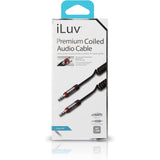 Wholesale-iLuv ICB117BLK Premium Coiled Aux-in Audio Cable - 6ft BLK-Aux-in Audio cable-Ilu-ICB117BLK-Electro Vision Inc
