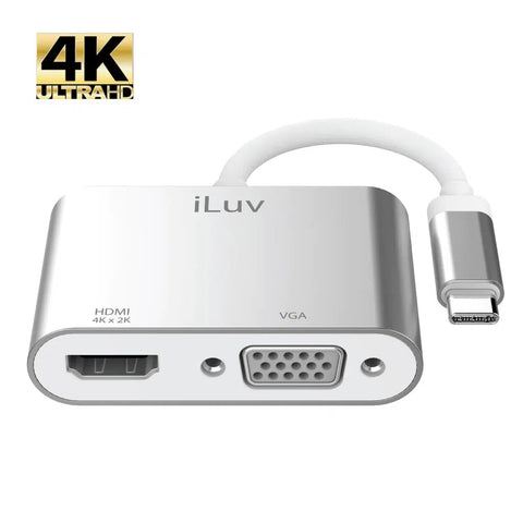 Wholesale-iLuv ICB712WH Premium USB3.1 C to HDMI&VGA adaptor Aluminium housing-Adapters-Ilu-ICB712WH-Electro Vision Inc