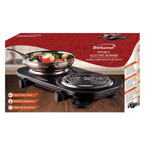 Wholesale-Brentwood TS-361BK 1500w Double Electric Burner, Black-Electric Burner-Bre-TS361-B-Electro Vision Inc