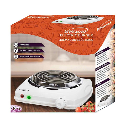 Wholesale-Brentwood TS322 Single Electric Burner White 1000W-Kitchen Appliance-BRE-TS322-Electro Vision Inc