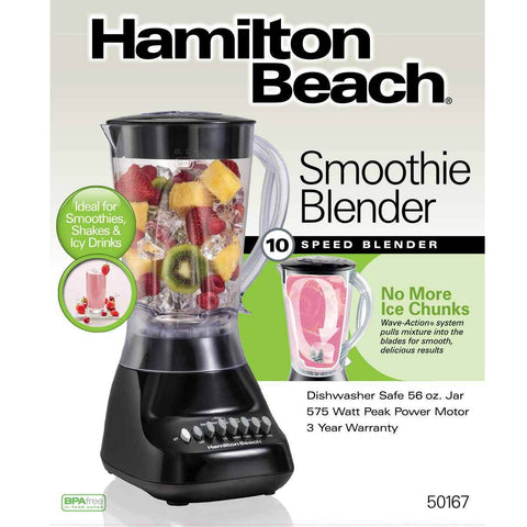 Wholesale-Hamilton Beach 50167 Blender 10 Speed Black Plastic Jar-Blender-HB-50167-Electro Vision Inc