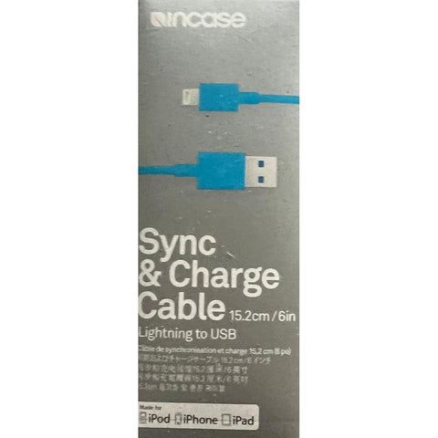 Wholesale-Incase EC20072 Sync and Charge Cable - 6-Inch Lightning - Retail Packaging - Fluro Blue-USB Cable-Inc-EC20072-Electro Vision Inc