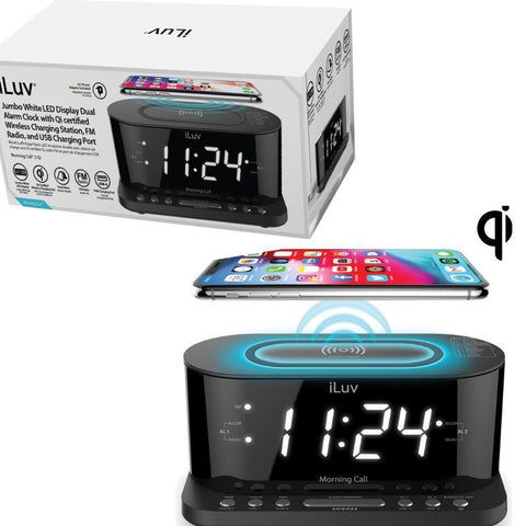Wholesale-iLuv MORCAL5QULBK Dual Alarm Clock Radio With Qi Black-Boombox Radio Alarm-iLu-MORCAL5QULBK-Electro Vision Inc